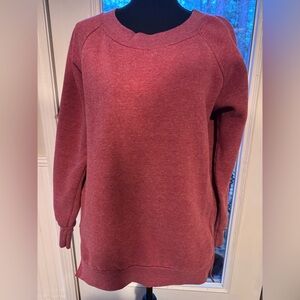 Long oversized leather cranberry color fleece sweatshirt with pockets